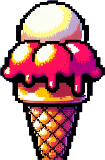 8bit. cartoon. icecream.
Single Game Texture. In-Game asset. 2d. Blank background. High contrast. No shadows.