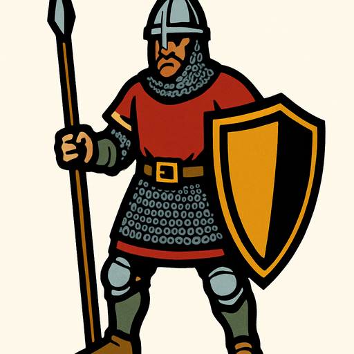 Medieval soldier.
In-Game asset.  2d.  High contrast.  No shadows
