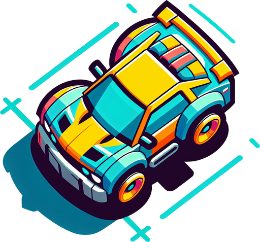 car top view design like in children's cartoons image.
Single Game Texture. In-Game asset. 2d. Blank background. High contrast. No shadows.