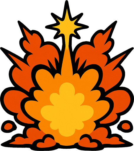 Symmetrical explosion.
In-Game asset.  2d.  High contrast.  No shadows