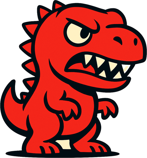 sevimli bir dinazor olsun ancak açık kırmızı ve dişleri olan azcık da kızgın olsun.
High contrast.  No shadows