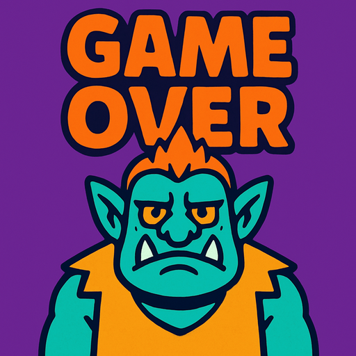 Troll game over.
In-Game asset.  2d.  High contrast.  No shadows