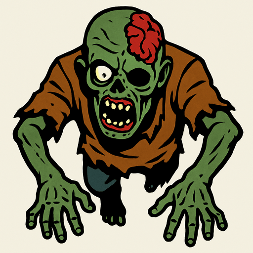 Üstten görünümlü zombi.
In-Game asset.  2d.  High contrast.  No shadows