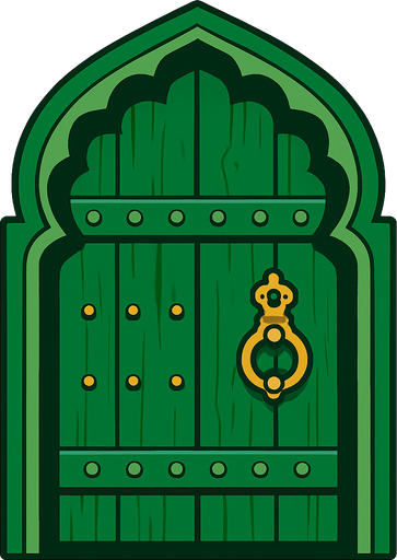 Green wood arabic door.
In-Game asset.  2d.  High contrast.  No shadows