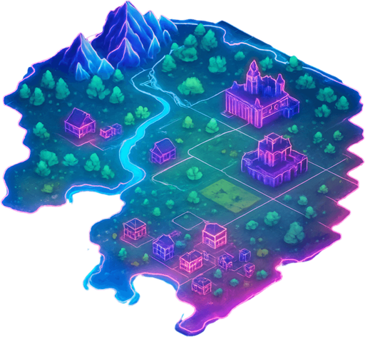Top down isometric anime region neon map grid hologram