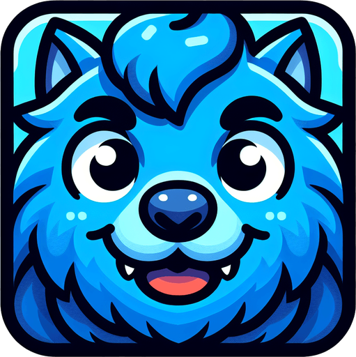 Perfectly square bright blue werevolf head with cute happy face. Cartoon style. Spooky art style. Simple vector style.