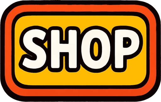 shop button for 2d video game.
In-Game asset.  2d.  High contrast.  No shadows