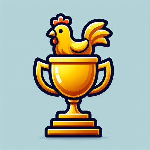 Golden chicken trophy.
Single Game Texture.  In-Game asset.  2d.  Blank background.  High contrast.  No shadows