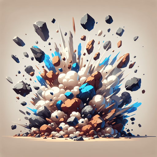 Rocks explosion, colors (brown; blue; white; dark), Light, HD, Blur..
Single Game Texture. In-Game asset. 2d. Blank background. High contrast. No shadows.