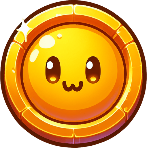 Монетка золотая мультяшная.
Single Game Texture.  In-Game asset.  2d.  Blank background.  High contrast.  No shadows