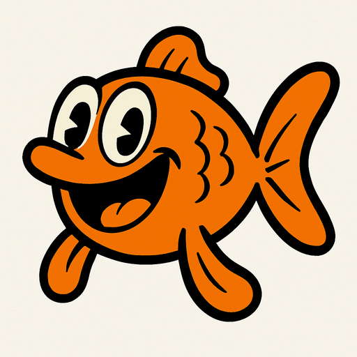 Rubber Hose Style Orange Happy Fish.
In-Game asset.  2d.  High contrast.  No shadows