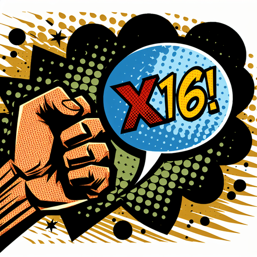 text popup "x16!".
comic style