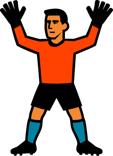 male soccer goalkeeper with hands up and not holding ball 2d ingame asset high contrast no shadows.
In-Game asset.  2d.  High contrast.  No shadows