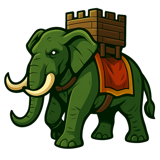 Green war elephant.
In-Game asset.  2d.  High contrast.  No shadows