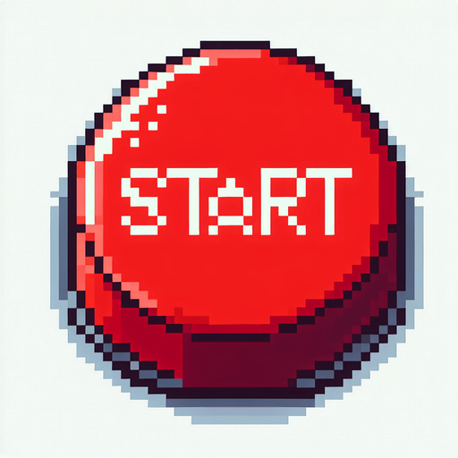 pixel art of a large, round, red start button.