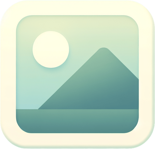 A square app store icon with rounded edges, designed for a Picture File app. The icon features a basic landscape graphic in the center, showing a simple mountain and sun design. The background is a gradient of light green to blue, keeping the aesthetic clean and visually appealing.
Single Game Texture. In-Game asset. 2d. Blank background. High contrast. No shadows.