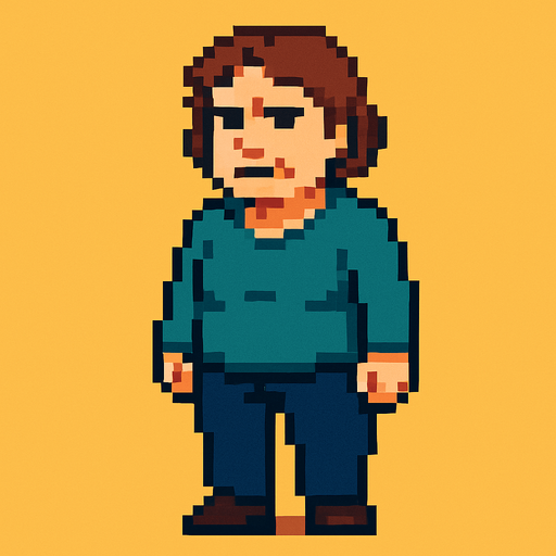 bad regular casual middle aged woman full body 2d pixel art.
In-Game asset.  2d.  High contrast.  No shadows