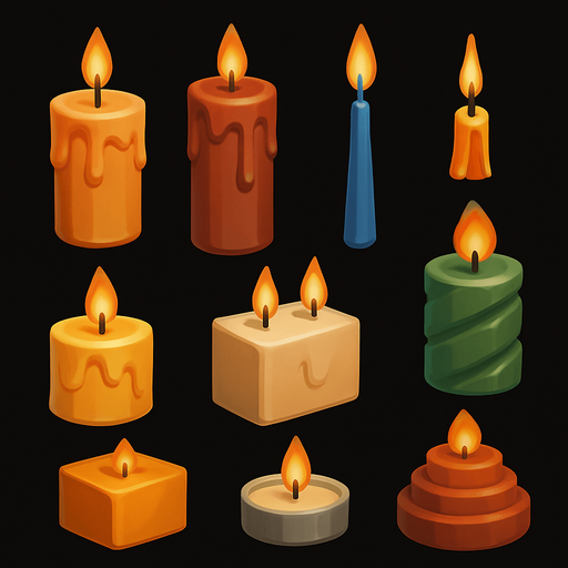 Pack of different candles.
In-Game asset.  High contrast.  No shadows. 3D