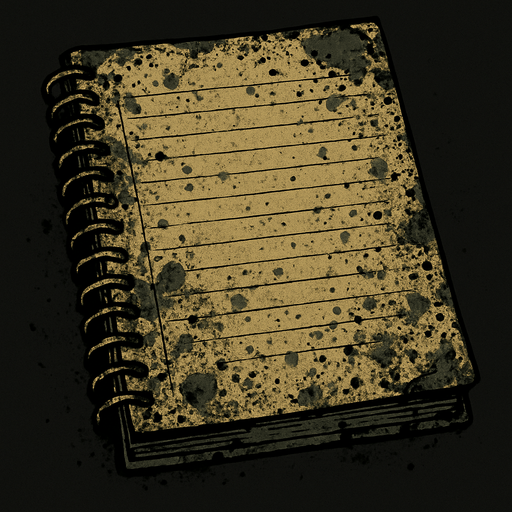 A dirty notebook like it was in a abandoned school.
In-Game asset.  2d.  High contrast.  No shadows