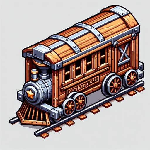 western toy train wagon side profile.
Single Game Texture. In-Game asset. 2d. Blank background. High contrast. No shadows.