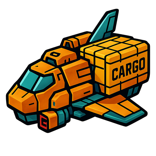cargo spaceShip.
In-Game asset.  2d.  High contrast.  No shadows
