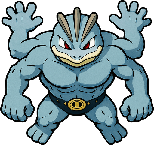 Machamp, visto desde arriba, bien detallado.
In-Game asset.  2d.  High contrast.  No shadows