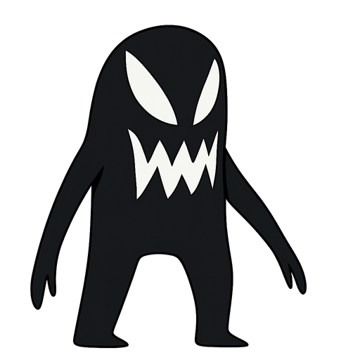 A black monster with a creepy white grin. No background. Transparent background. Blank background. No shadows. 2d. In-Game asset. flat