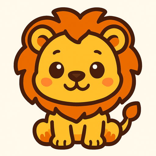 cute lion.
In-Game asset.  2d.  High contrast.  No shadows