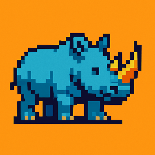 Pixel rhino.
In-Game asset.  2d.  High contrast.  No shadows
