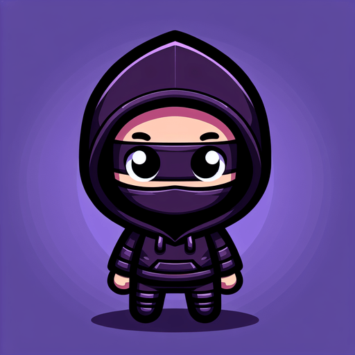 A ninja kid thief, full body, with a dark purple hoodie.
Single Game Texture. In-Game asset. 2d. Blank background. High contrast. No shadows.