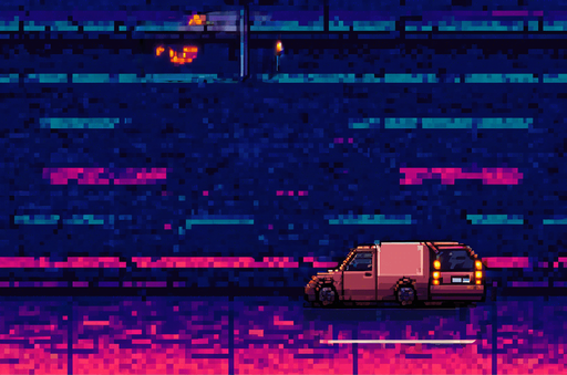 cyberpunk pixel art asphalt street. In-Game asset. 2d. High contrast. No shadows, street debris