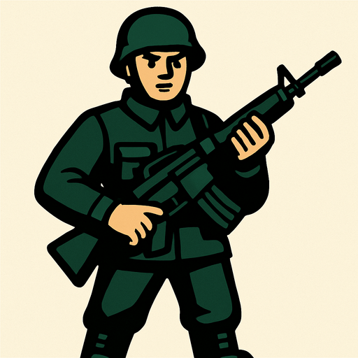Let's change the color of soldier uniform darker and add rifle in his hand.
In-Game asset.  2d.  High contrast.  No shadows