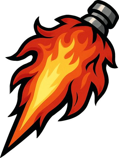 rocket tail flame with fire.
In-Game asset.  2d.  High contrast.  No shadows