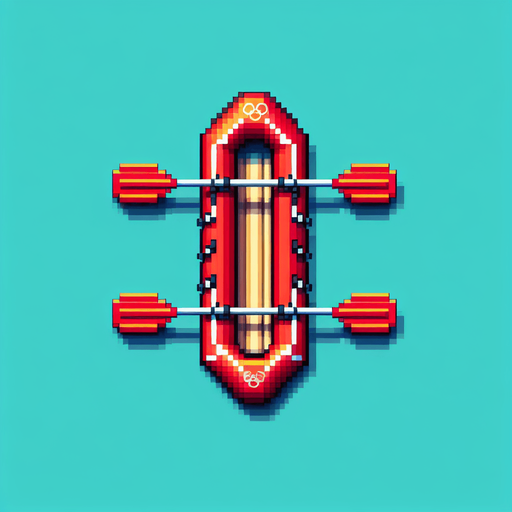 bird-eye perspective pf an olympic red raft seen directly from above. pixelated. 8 bit.
Single Game Texture. In-Game asset. 2d. High contrast. No shadows.