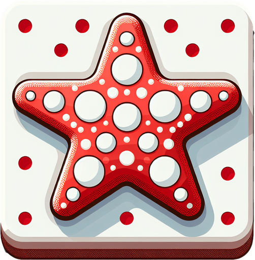 polkadot white red seastar.
Single Game Texture.  In-Game asset.  2d.  Blank background.  High contrast.  No shadows