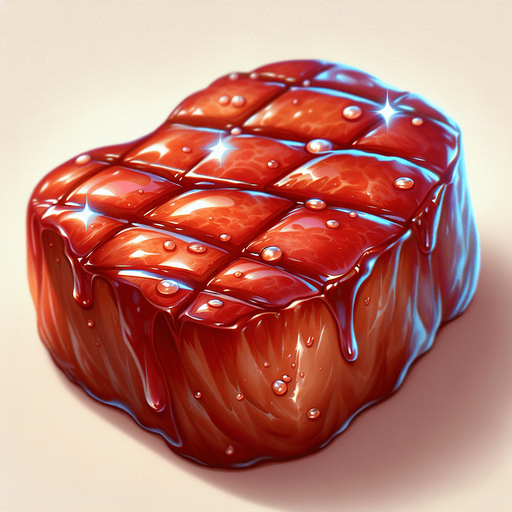 An animated image of a delicious meat.
Single Game Texture. In-Game asset. 2d. Blank background. High contrast. No shadows.