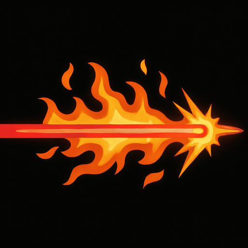 un rayo lazer con destellos de fuego alrededor.
In-Game asset.  2d.  High contrast.  No shadows