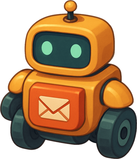A mail delivery robot. Cute soft graphics. soft ambient light. semi-matte to satin surfaces. naturalistic with slight saturation boost colors. 
In-Game asset.  2d.  High contrast.  No shadows. top down.