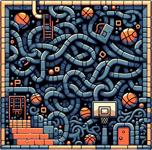 basketball dungeon background.
Single Game Texture. In-Game asset. 2d. Blank background. High contrast. No shadows.