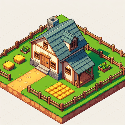 farmhouse, top view, cartoon style.
Single Game Texture. In-Game asset. 2d. Blank background. High contrast. No shadows.