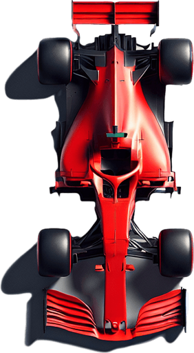 a red f1 race car top view.
Single Game Texture. In-Game asset. 2d. Blank background. High contrast. No shadows.
