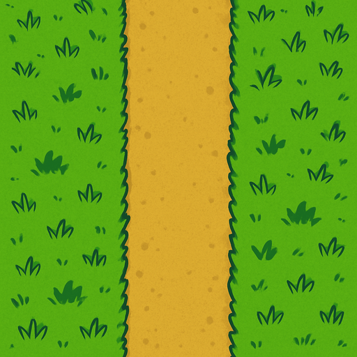 düz toprak yol ve etrafı çimenlik kuş bakışı.
In-Game asset.  2d.  High contrast.  No shadows