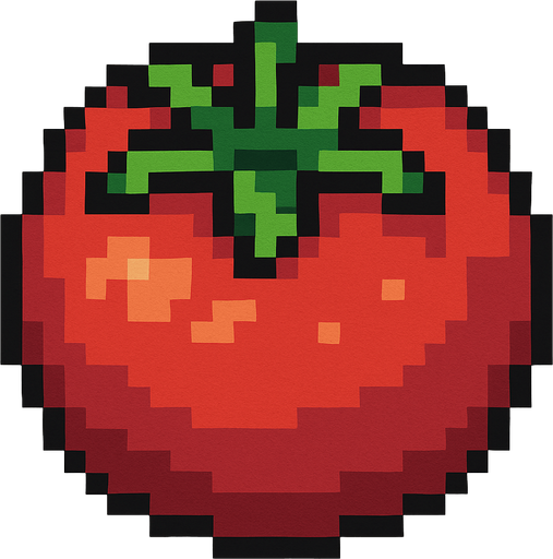 Tomato 2d pixilated topdown.
In-Game asset.  2d.  High contrast.  No shadows