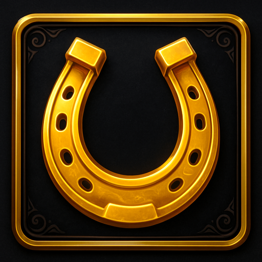 Crea un asset visual completo para el símbolo 'F' de Megaways: una Herradura Dorada, directamente sobre su panel de fondo.

Diseño General:

Forma: Un panel cuadrado o ligeramente redondeado.

Fondo del Panel: Terciopelo oscuro (negro o azul noche) o un metal pulido muy oscuro.

Borde: Un borde elegante dorado o plateado alrededor del panel.

Detalles del Fondo: Puede tener un patrón sutil de filigrana de casino en las esquinas del panel.

Símbolo Central (la Herradura):

Una herradura clásica, de color dorado brillante y con un acabado metálico, posicionada centralmente.

Puede tener pequeños detalles grabados o incrustaciones sutiles..
In-Game asset.  2d.  High contrast.  No shadows
