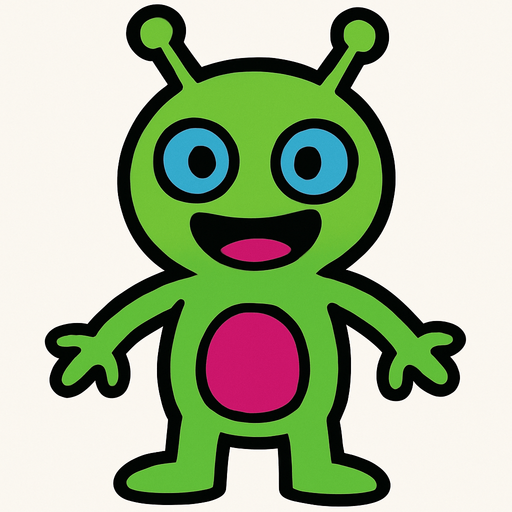 An  cartoony alien.
In-Game asset.  2d.  High contrast.  No shadows