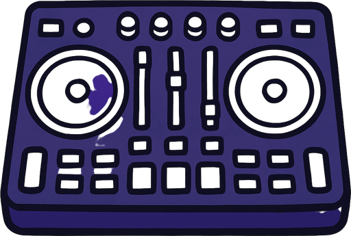 gri mor bir masa üzerinde tuşlar var dj stilinde.
In-Game asset.  2d.  High contrast.  No shadows