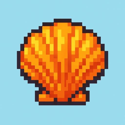 seashell, pixelart.
In-Game asset.  2d.  High contrast.  No shadows