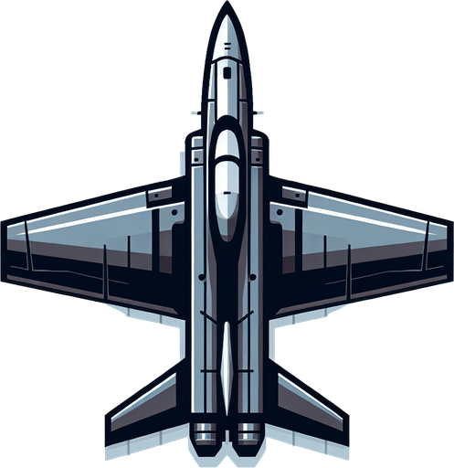 2d view of a fighter plane top view.
Single Game Texture. In-Game asset. 2d. Blank background. High contrast. No shadows.