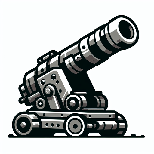 Артиллерийское оружие, смотрит вверх.
Single Game Texture. In-Game asset. 2d. Blank background. High contrast. No shadows.