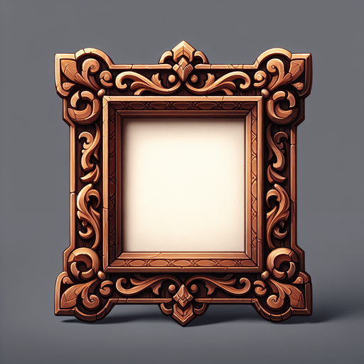 wooden photo frame.
Single Game Texture. In-Game asset. 2d. Blank background. High contrast. No shadows.